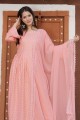 Embroidered Rayon Peach Anarkali Suit with Dupatta