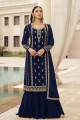 Embroidered Eid Sharara Suit in Blue Faux georgette