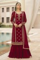 Maroon Eid Sharara Suit with Embroidered Faux georgette