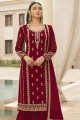 Maroon Eid Sharara Suit with Embroidered Faux georgette