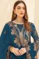 Teal  Pakistani Suit in Faux georgette with Embroidered