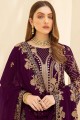 Embroidered Faux georgette Wine  Pakistani Suit with Dupatta