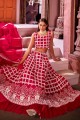 Red Party Lehenga Choli in Embroidered Net