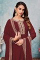 Stone with moti Faux georgette salwar kameez Suit in Brown with Dupatta