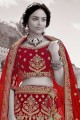 Red Bridal Lehenga Choli in Velvet with Stone with moti