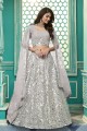 Georgette Party Lehenga Choli with Embroidered in Grey