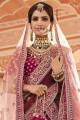 Velvet Party Lehenga Choli with Embroidered in Pink