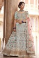 Turquoise Party Lehenga Choli in Embroidered Crepe