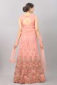 Embroidered Net Party Lehenga Choli in Peach