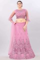 Party Lehenga Choli in Pink Net with Embroidered