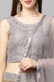 Party Lehenga Choli in Grey Net with Embroidered