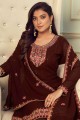 Brown Faux georgette Embroidered Eid Palazzo Suit with Dupatta