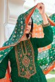 Green Eid Palazzo Suit with Printed Jacquard silk
