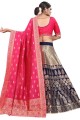 Party Lehenga Choli in Navy blue Silk with Weaving