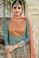 Silk Embroidered Sea green Eid Anarkali Suit with Dupatta