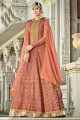 Silk Eid Anarkali Suit in Rust  with Embroidered