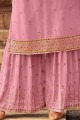 Georgette Eid Palazzo Suit with Stone with moti in Pink