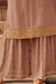 Brown Eid Palazzo Suit in Georgette with Stone with moti