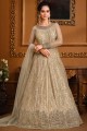 Beige Eid Anarkali Suit in Soft net with Stone with moti