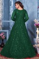 Green Eid Anarkali Suit in Net with Embroidered