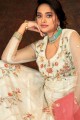 Eid Anarkali Suit in Cream Net with Embroidered