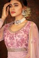 Pink Eid Anarkali Suit in Embroidered Net