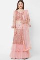 Party Lehenga Choli Net  in Pink with Embroidered