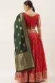 Red Party Lehenga Choli in Weaving Banarasi silk