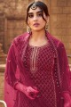 Eid Palazzo Suit in Burgundy  Georgette with Embroidered