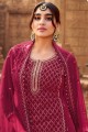 Eid Palazzo Suit in Burgundy  Georgette with Embroidered