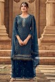 Teal  Embroidered Eid Palazzo Suit in Georgette
