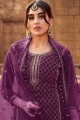 Georgette Embroidered  Eid Palazzo Suit in Wine  with Dupatta