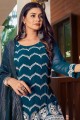Faux georgette Teal  Eid Sharara Suit in Embroidered