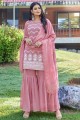 Pink Eid Sharara Suit in Faux georgette with Embroidered