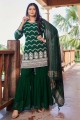 Eid Sharara Suit in Green Faux georgette with Embroidered