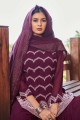 Wine  Eid Sharara Suit in Embroidered Faux georgette