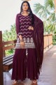 Wine  Eid Sharara Suit in Embroidered Faux georgette