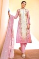 Viscose and chinon chiffon Eid Salwar Kameez in Pink with Digital print