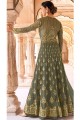 Net Embroidered Olive  Eid Anarkali Suit with Dupatta