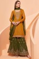 Mustard Eid Sharara Suit in Embroidered Georgette