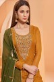 Mustard Eid Sharara Suit in Embroidered Georgette