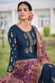 Embroidered Satin georgette Blue Eid Palazzo Suit with Dupatta