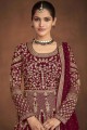 Georgette Embroidered  Eid Anarkali Suit in Maroon with Dupatta