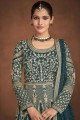 Georgette Embroidered Teal  Eid Anarkali Suit with Dupatta