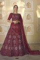 Soft net Party Lehenga Choli in Maroon Embroidered  with Dupatta