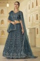 Soft net Teal blue Party Lehenga Choli in Embroidered