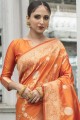 Banarasi silk Banarasi Saree with Weaving in Orange