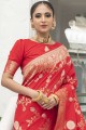 Weaving Banarasi Saree in Red Banarasi silk