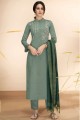 Green Salwar Kameez in Cotton with Embroidered