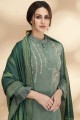 Green Salwar Kameez in Cotton with Embroidered